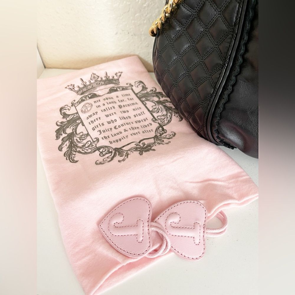 Juicy Couture Y2K black Leather Trim large shoulder purse Tote with dust bag - Picture 3 of 14